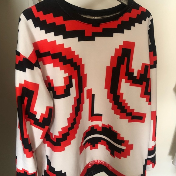 Red black white Devils sweater psychedelic pixel Drippy Zelpha Pixicuh size L - Picture 3 of 8